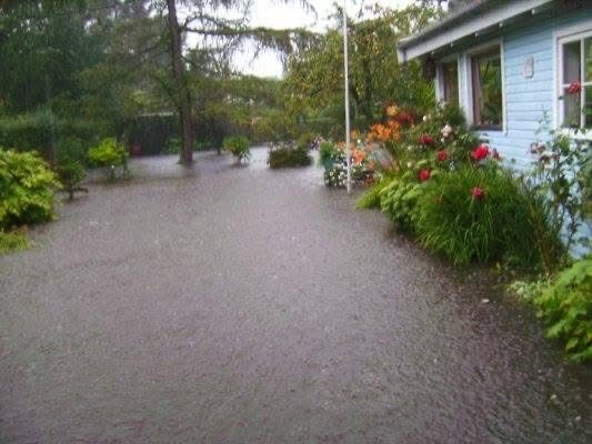 Oversvømmet have efter skybrud