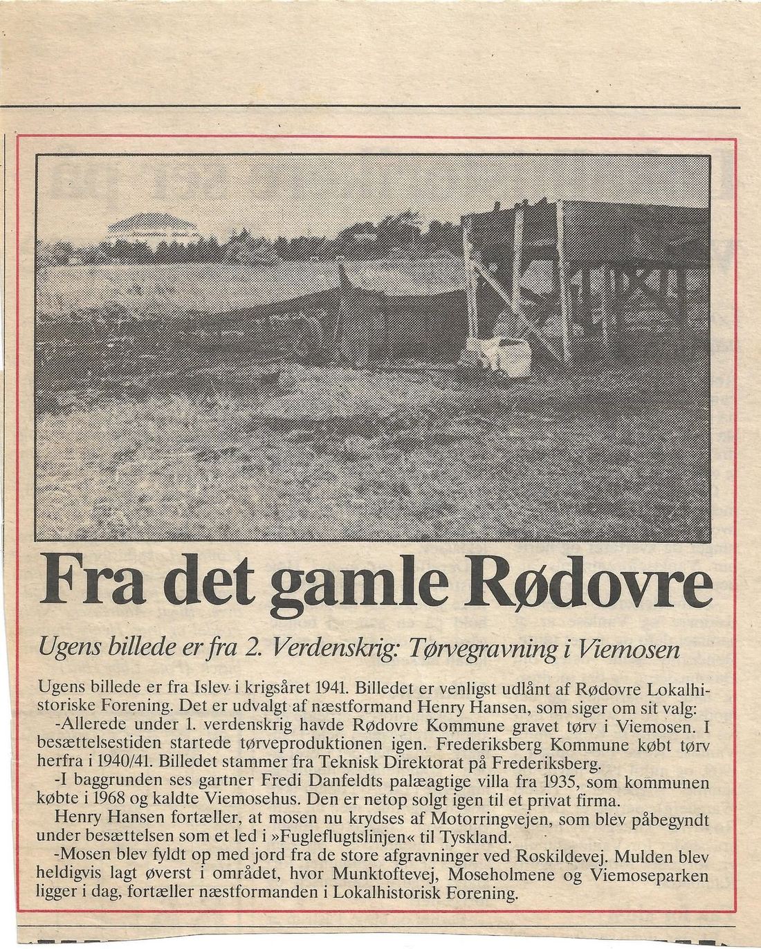 Avisudklip om tørvegravning i Viemosen under 2. verdenskrig, 1941